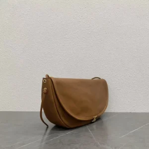 Celine Women Halfmoon Soft Triomphe Bag in Supple Shiny Lambskin-Brown
