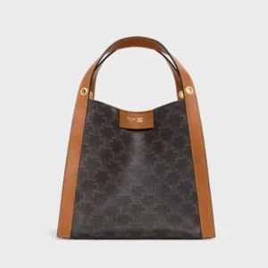 Celine Women Small Cube Bag In Triomphe Canvas And Natural Calfskin