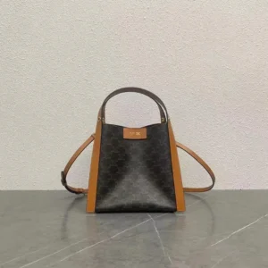 Celine Women Small Cube Bag In Triomphe Canvas And Natural Calfskin