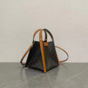 Celine Women Small Cube Bag In Triomphe Canvas And Natural Calfskin