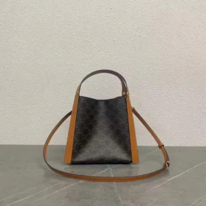 Celine Women Small Cube Bag In Triomphe Canvas And Natural Calfskin