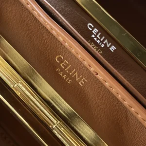 Celine Women Small Triomphe Frame In Triomphe Canvas And Natural Calfskin