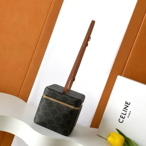 Celine Women Small Triomphe Frame In Triomphe Canvas And Natural Calfskin