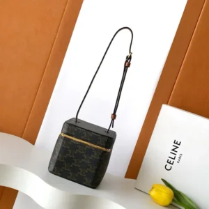 Celine Women Small Triomphe Frame In Triomphe Canvas And Natural Calfskin
