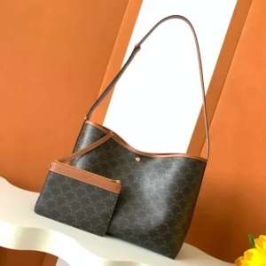 Celine Women Soft Shopper Bag in Triomphe Canvas and Calfskin