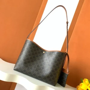 Celine Women Soft Shopper Bag in Triomphe Canvas and Calfskin