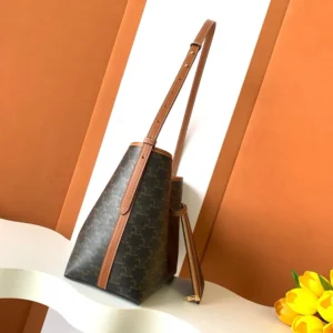 Celine Women Soft Shopper Bag in Triomphe Canvas and Calfskin