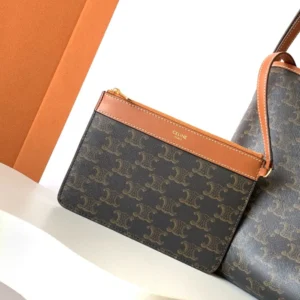 Celine Women Soft Shopper Bag in Triomphe Canvas and Calfskin