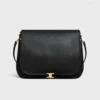 Celine Women Soft Triomphe Besace in Supple Shiny Lambskin-Black