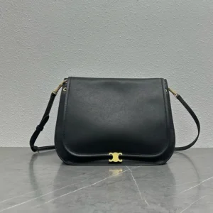 Celine Women Soft Triomphe Besace in Supple Shiny Lambskin-Black