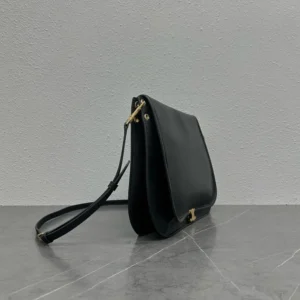 Celine Women Soft Triomphe Besace in Supple Shiny Lambskin-Black