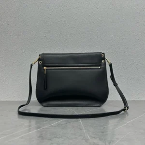Celine Women Soft Triomphe Besace in Supple Shiny Lambskin-Black