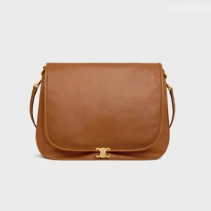 Celine Women Soft Triomphe Besace in Supple Shiny Lambskin-Brown
