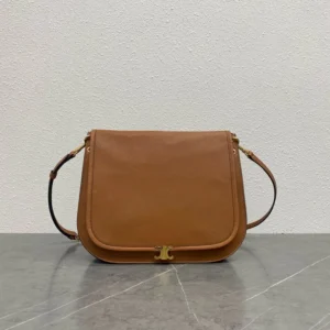 Celine Women Soft Triomphe Besace in Supple Shiny Lambskin-Brown