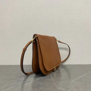 Celine Women Soft Triomphe Besace in Supple Shiny Lambskin-Brown