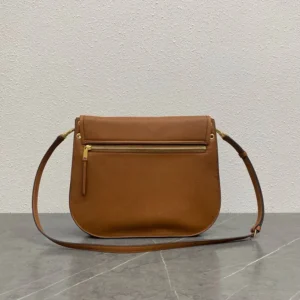 Celine Women Soft Triomphe Besace in Supple Shiny Lambskin-Brown