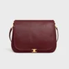 Celine Women Soft Triomphe Besace in Supple Shiny Lambskin-Maroon