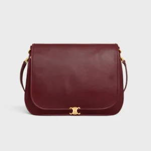Celine Women Soft Triomphe Besace in Supple Shiny Lambskin-Maroon