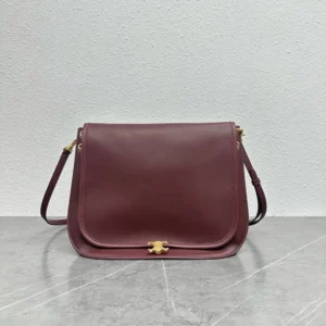 Celine Women Soft Triomphe Besace in Supple Shiny Lambskin-Maroon