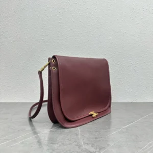 Celine Women Soft Triomphe Besace in Supple Shiny Lambskin-Maroon