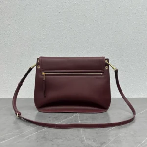 Celine Women Soft Triomphe Besace in Supple Shiny Lambskin-Maroon