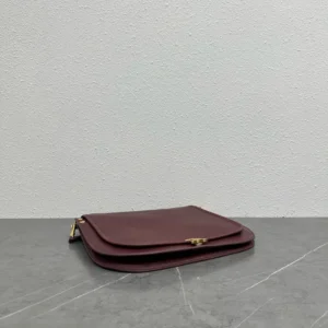 Celine Women Soft Triomphe Besace in Supple Shiny Lambskin-Maroon