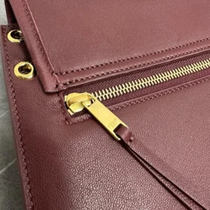 Celine Women Soft Triomphe Besace in Supple Shiny Lambskin-Maroon