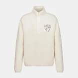 Dior Men Sweatshirt with Zipped Neckline White Cotton Fleece