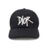 Dior Unisex Stussy Embroidered Logo Hat Black Cotton Canvas
