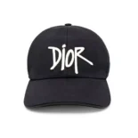 Dior Unisex Stussy Embroidered Logo Hat Black Cotton Canvas