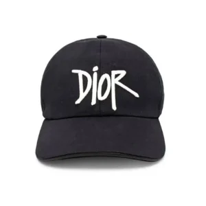Dior Unisex Stussy Embroidered Logo Hat Black Cotton Canvas