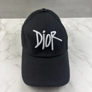 Dior Unisex Stussy Embroidered Logo Hat Black Cotton Canvas