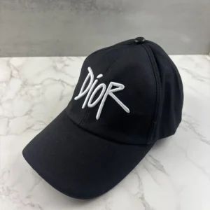 Dior Unisex Stussy Embroidered Logo Hat Black Cotton Canvas
