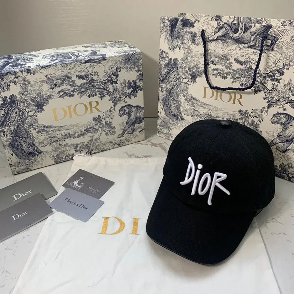 Dior Unisex Stussy Embroidered Logo Hat Black Cotton Canvas