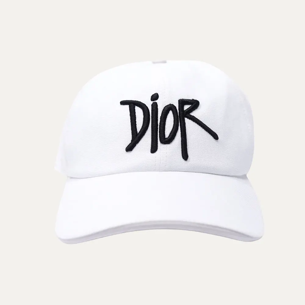 Dior Unisex Stussy Embroidered Logo Hat White Cotton Canvas