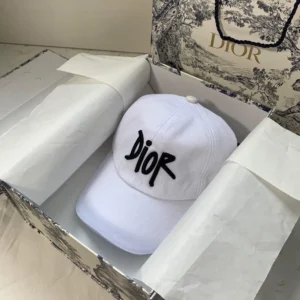Dior Unisex Stussy Embroidered Logo Hat White Cotton Canvas