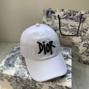 Dior Unisex Stussy Embroidered Logo Hat White Cotton Canvas