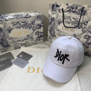 Dior Unisex Stussy Embroidered Logo Hat White Cotton Canvas