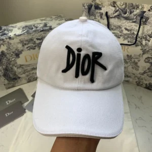 Dior Unisex Stussy Embroidered Logo Hat White Cotton Canvas