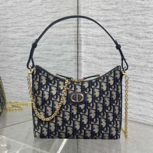 Dior Women 30 Montaigne Diorling Mini Bag with Chain Blue Dior Oblique Jacquard