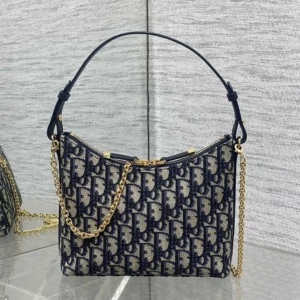 Dior Women 30 Montaigne Diorling Mini Bag with Chain Blue Dior Oblique Jacquard