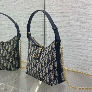 Dior Women 30 Montaigne Diorling Mini Bag with Chain Blue Dior Oblique Jacquard