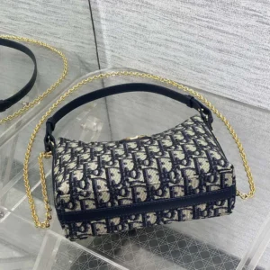 Dior Women 30 Montaigne Diorling Mini Bag with Chain Blue Dior Oblique Jacquard