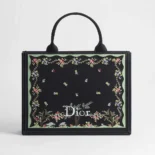 Dior Women Dioramour Medium Dior Book Tote with Strap Black Multicolor Revolution Flowers Embroidery