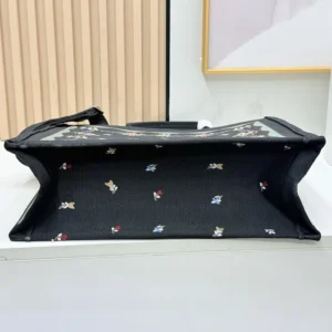 Dior Women Dioramour Medium Dior Book Tote with Strap Black Multicolor Revolution Flowers Embroidery