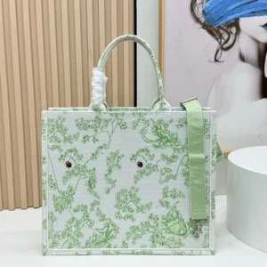 Dior Women Medium Dior Book Tote with Strap Green Multicolor Toile de Jouy Clover Embroidery