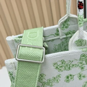 Dior Women Medium Dior Book Tote with Strap Green Multicolor Toile de Jouy Clover Embroidery