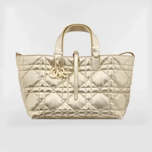 Dior Women Medium Dior Toujours Bag Metallic Gold-Tone Macrocannage Calfskin
