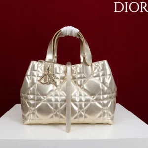 Dior Women Medium Dior Toujours Bag Metallic Gold-Tone Macrocannage Calfskin