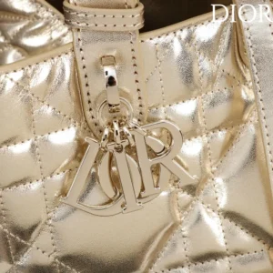 Dior Women Medium Dior Toujours Bag Metallic Gold-Tone Macrocannage Calfskin